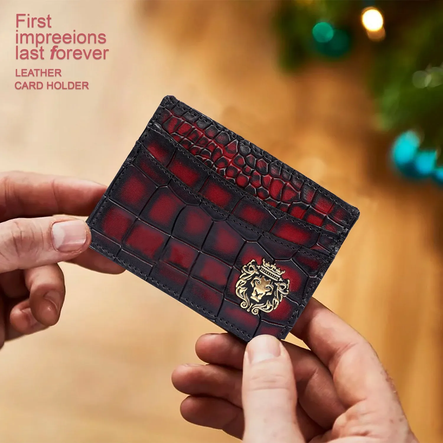 Smokey Finish Card Holder in Wine Deep Cut Leather