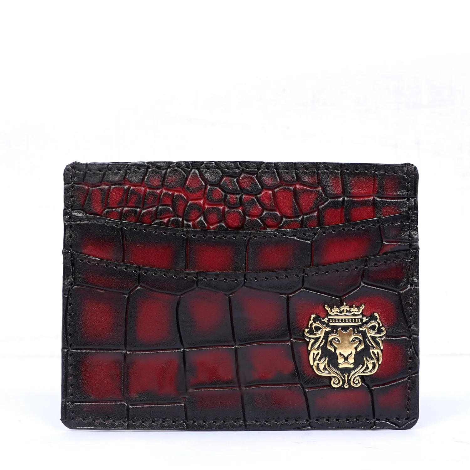 Smokey Finish Card Holder in Wine Deep Cut Leather
