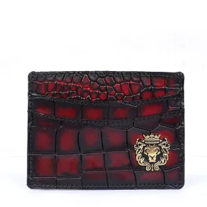 Smokey Finish Card Holder in Wine Deep Cut Leather
