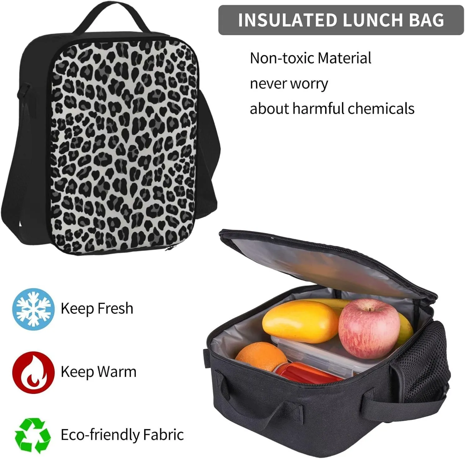 Snow Leopard print Multifunctional Pocket Backpack Crossbody Lunch Bag Pencil Case 3Pcs Set Large Capacity Backpack