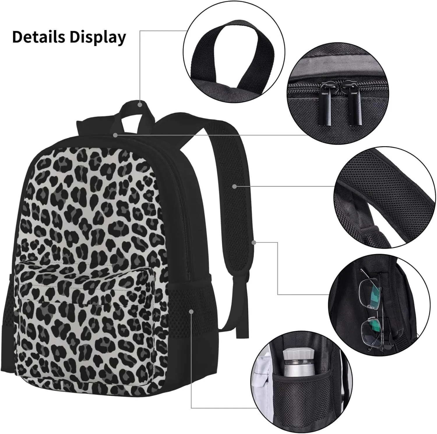 Snow Leopard print Multifunctional Pocket Backpack Crossbody Lunch Bag Pencil Case 3Pcs Set Large Capacity Backpack
