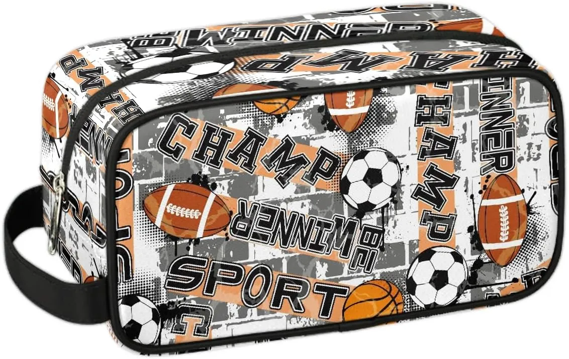 Soccer Ball Travel Toiletry Bag for Kids, Waterproof Hanging Wash Bag Dopp Kit for Boys Shaving Bag for Toiletries Accessories