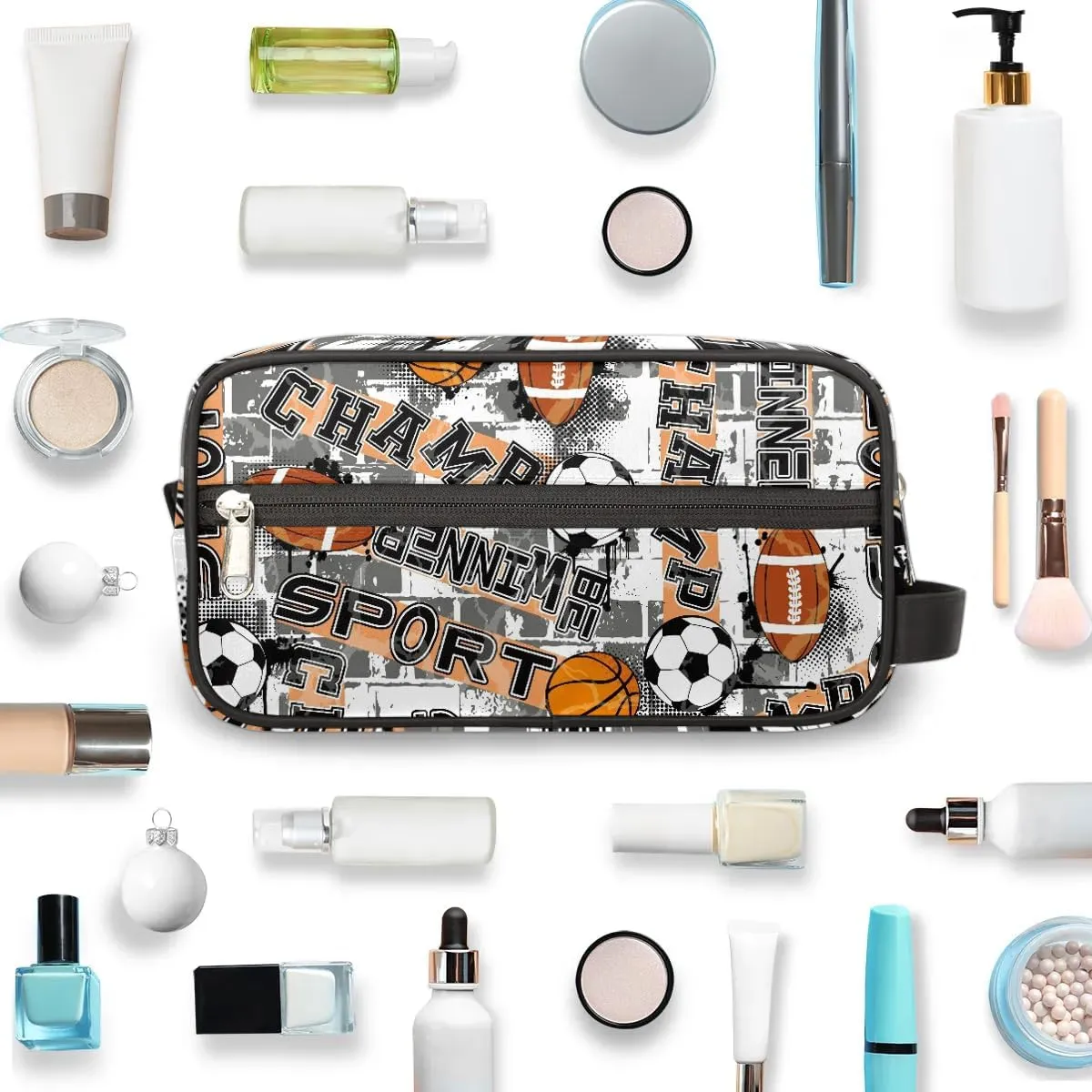 Soccer Ball Travel Toiletry Bag for Kids, Waterproof Hanging Wash Bag Dopp Kit for Boys Shaving Bag for Toiletries Accessories