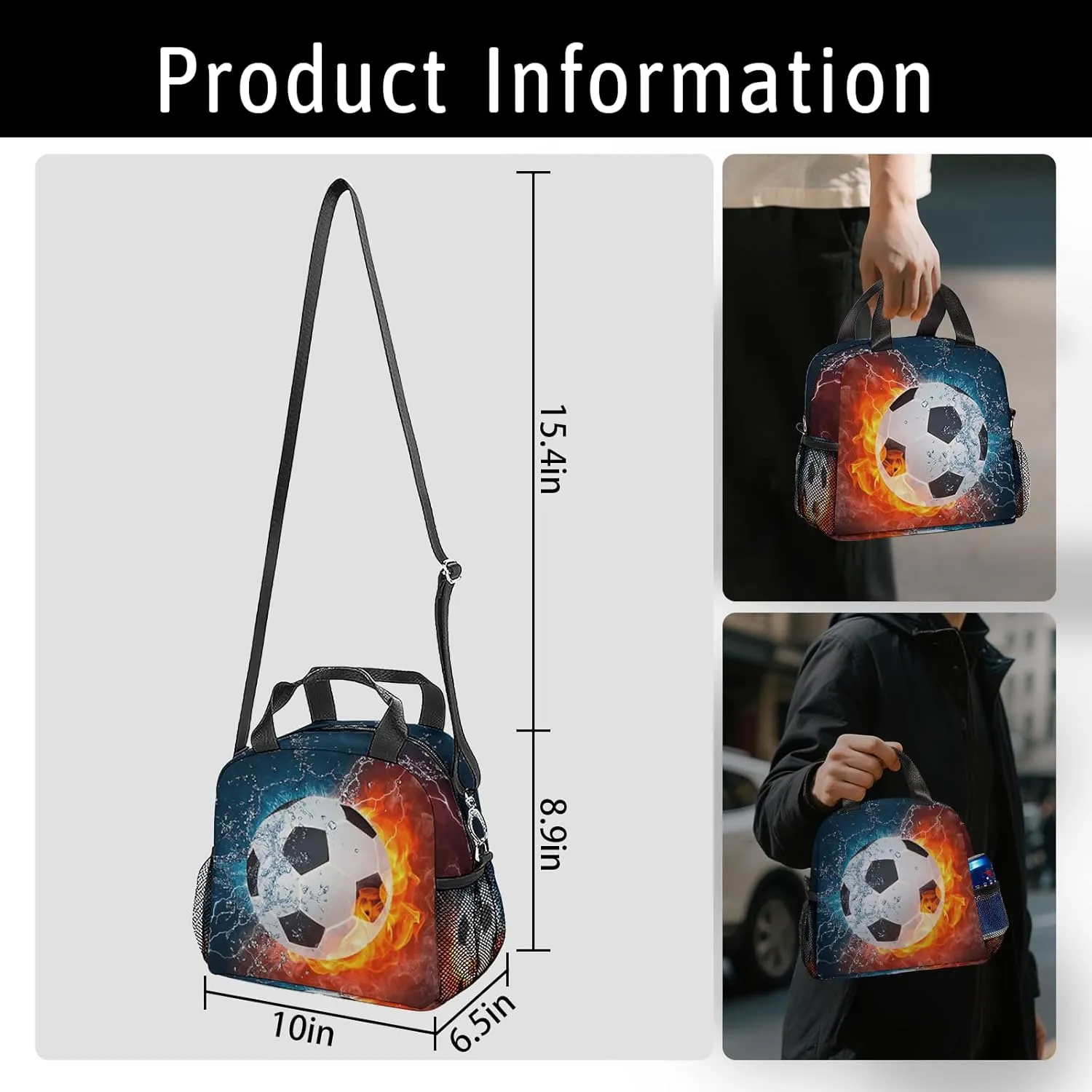 Soccer Lunch Box for Girl Boy,Soccer Lunch tote bag for Student Sports Camping,soccer Lunch Bag for School Work Office Travel Beach Picnic Hiking