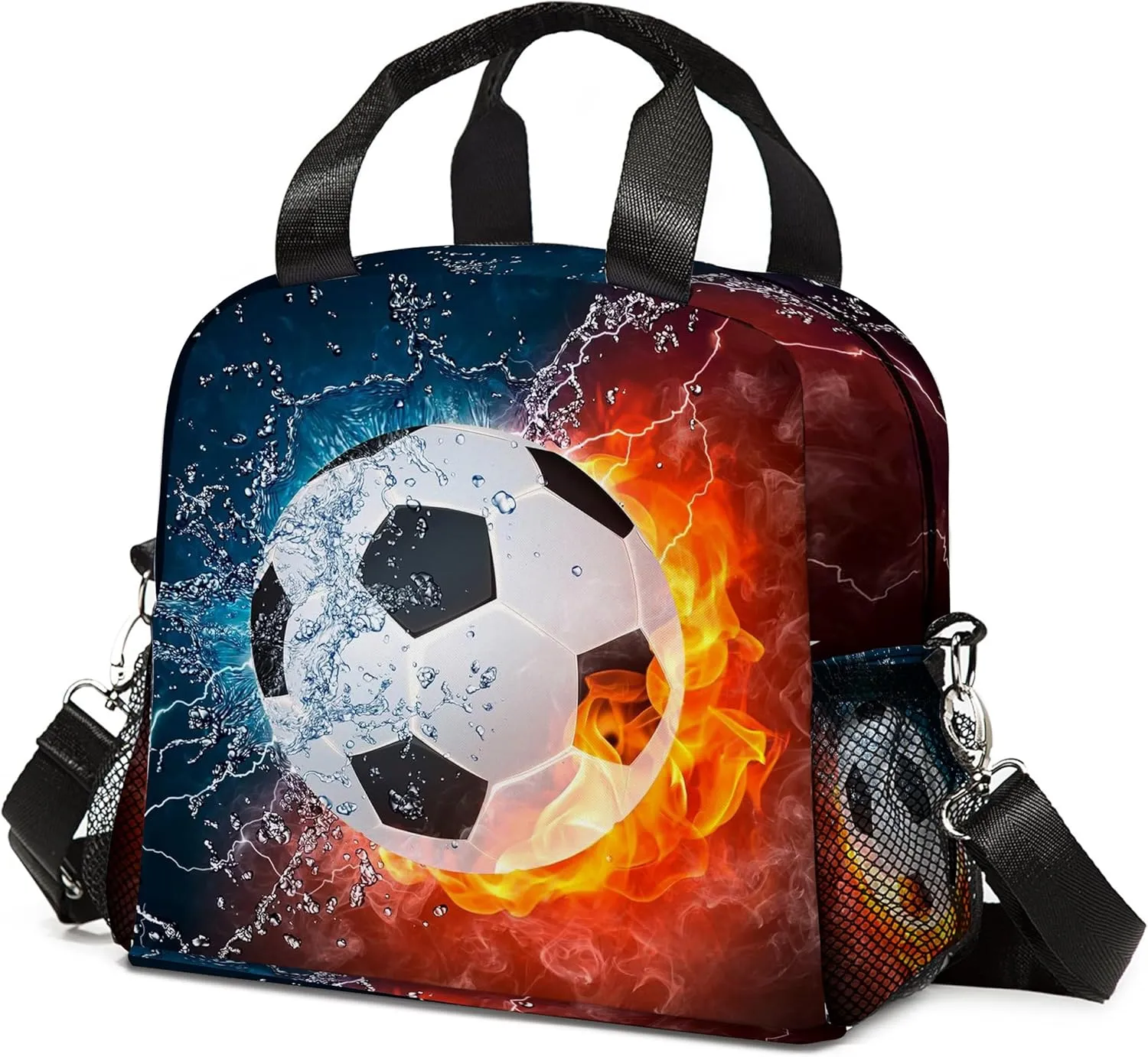 Soccer Lunch Box for Girl Boy,Soccer Lunch tote bag for Student Sports Camping,soccer Lunch Bag for School Work Office Travel Beach Picnic Hiking