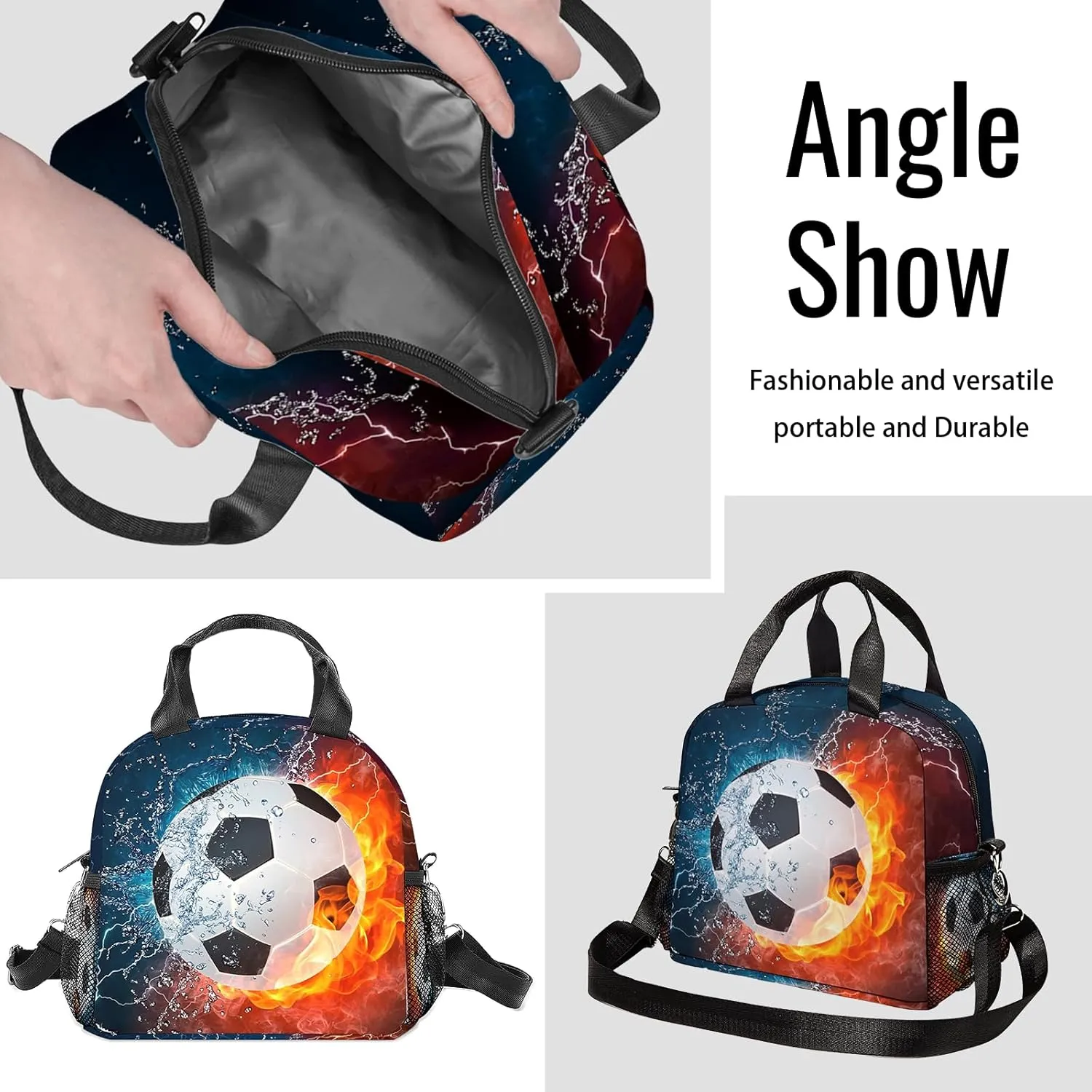 Soccer Lunch Box for Girl Boy,Soccer Lunch tote bag for Student Sports Camping,soccer Lunch Bag for School Work Office Travel Beach Picnic Hiking