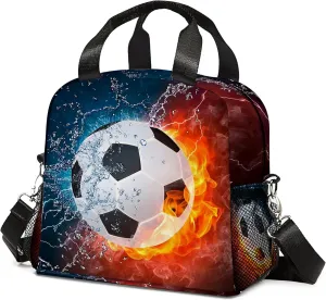 Soccer Lunch Box for Girl Boy,Soccer Lunch tote bag for Student Sports Camping,soccer Lunch Bag for School Work Office Travel Beach Picnic Hiking