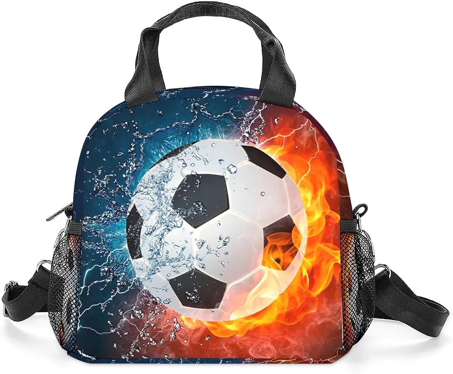 Soccer Lunch Box for Girl Boy,Soccer Lunch tote bag for Student Sports Camping,soccer Lunch Bag for School Work Office Travel Beach Picnic Hiking