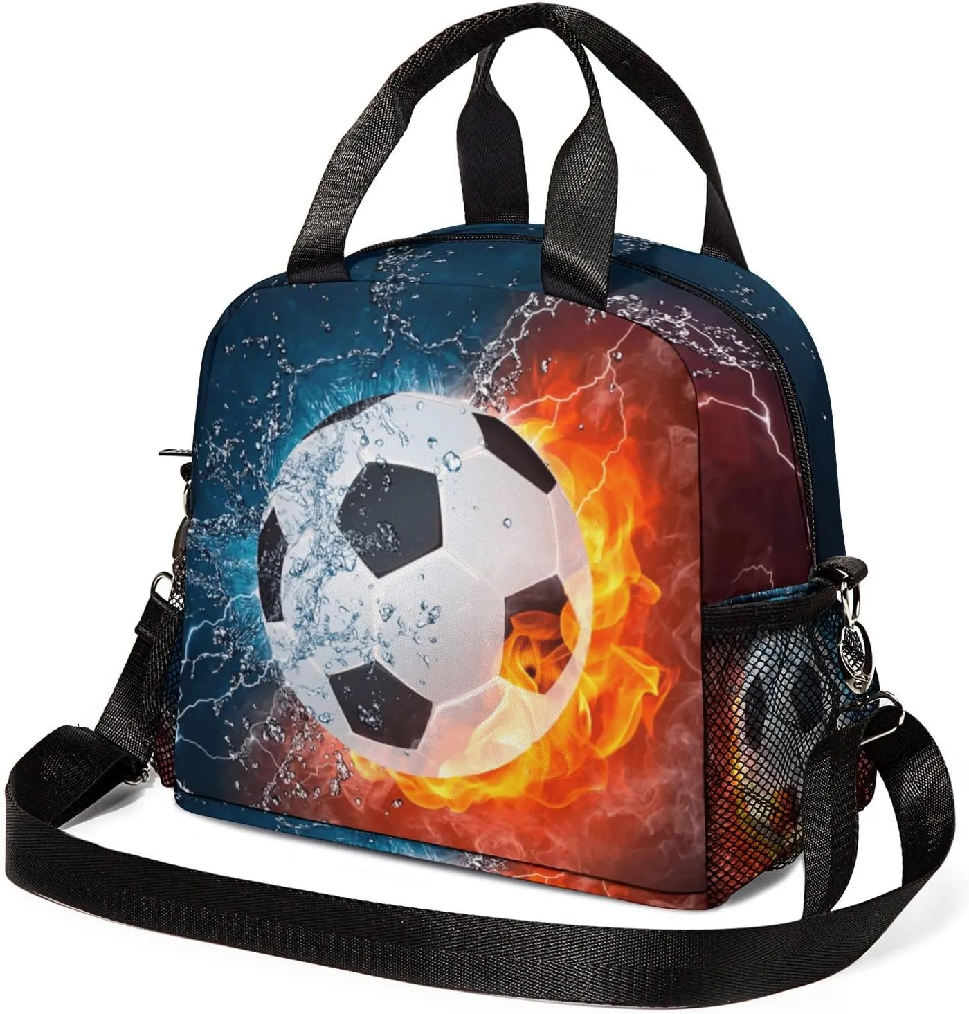 Soccer Lunch Box for Girl Boy,Soccer Lunch tote bag for Student Sports Camping,soccer Lunch Bag for School Work Office Travel Beach Picnic Hiking
