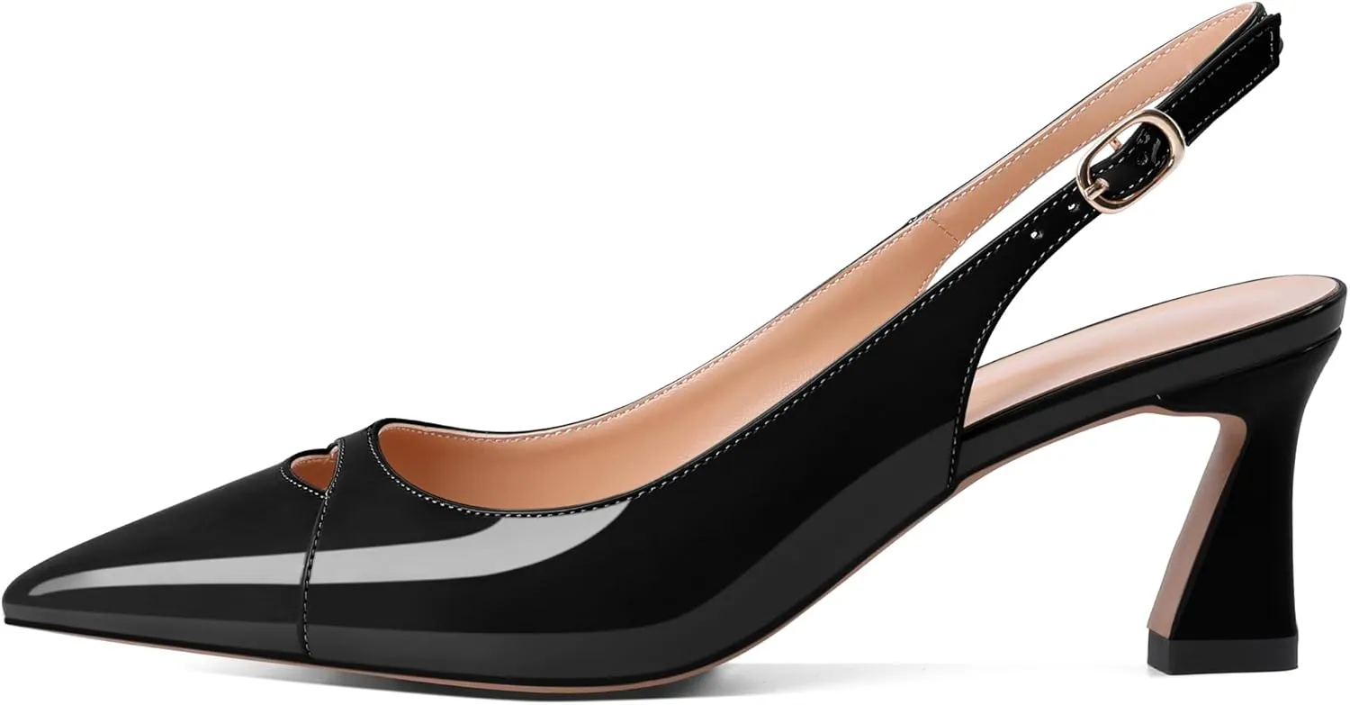 Soireelady Womens Kitten Heels Slingback Low Heel Closed Pointed Toe Pumps Comfort Fashion Dress Shoes Patent Leather 2.5 Inches