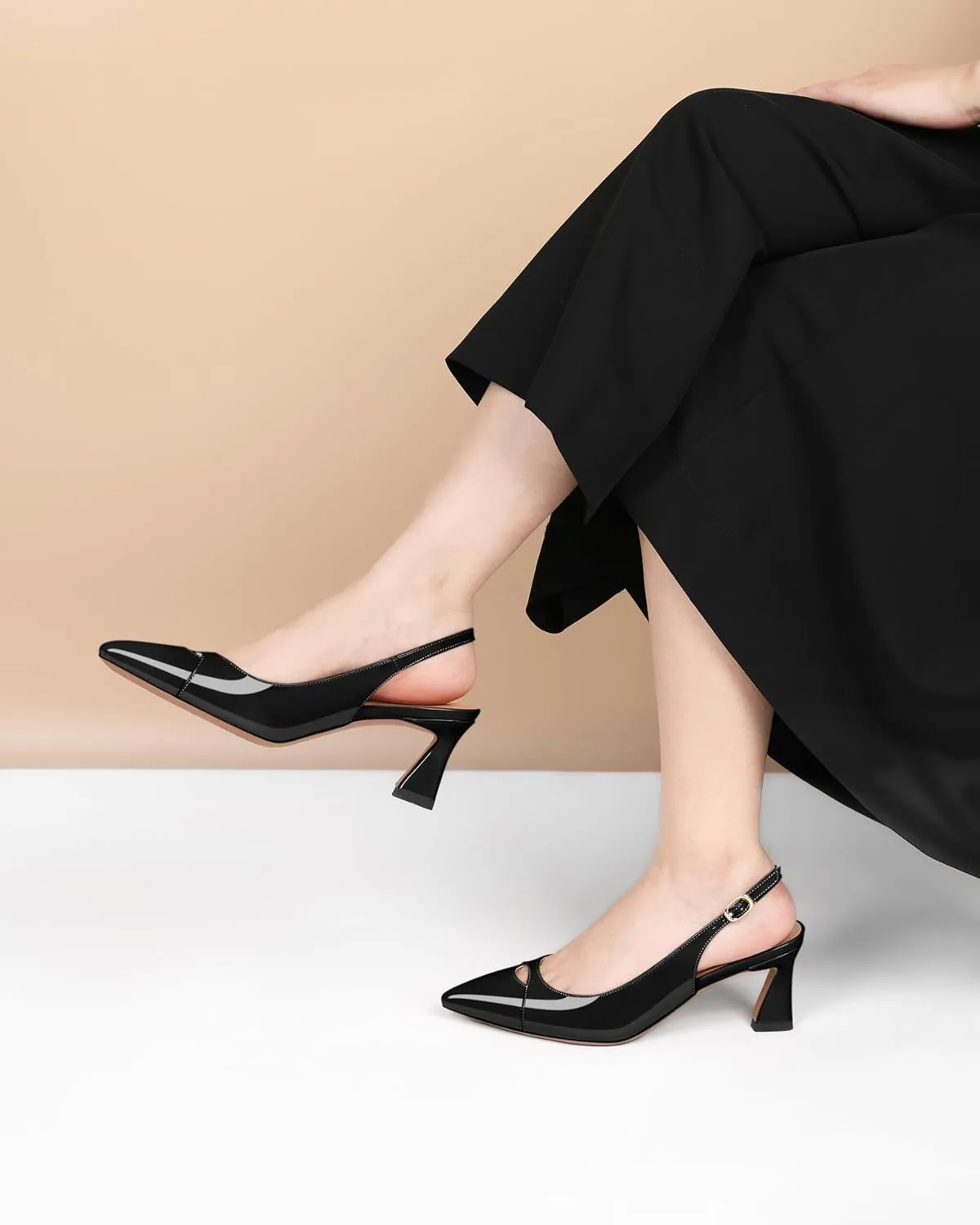 Soireelady Womens Kitten Heels Slingback Low Heel Closed Pointed Toe Pumps Comfort Fashion Dress Shoes Patent Leather 2.5 Inches