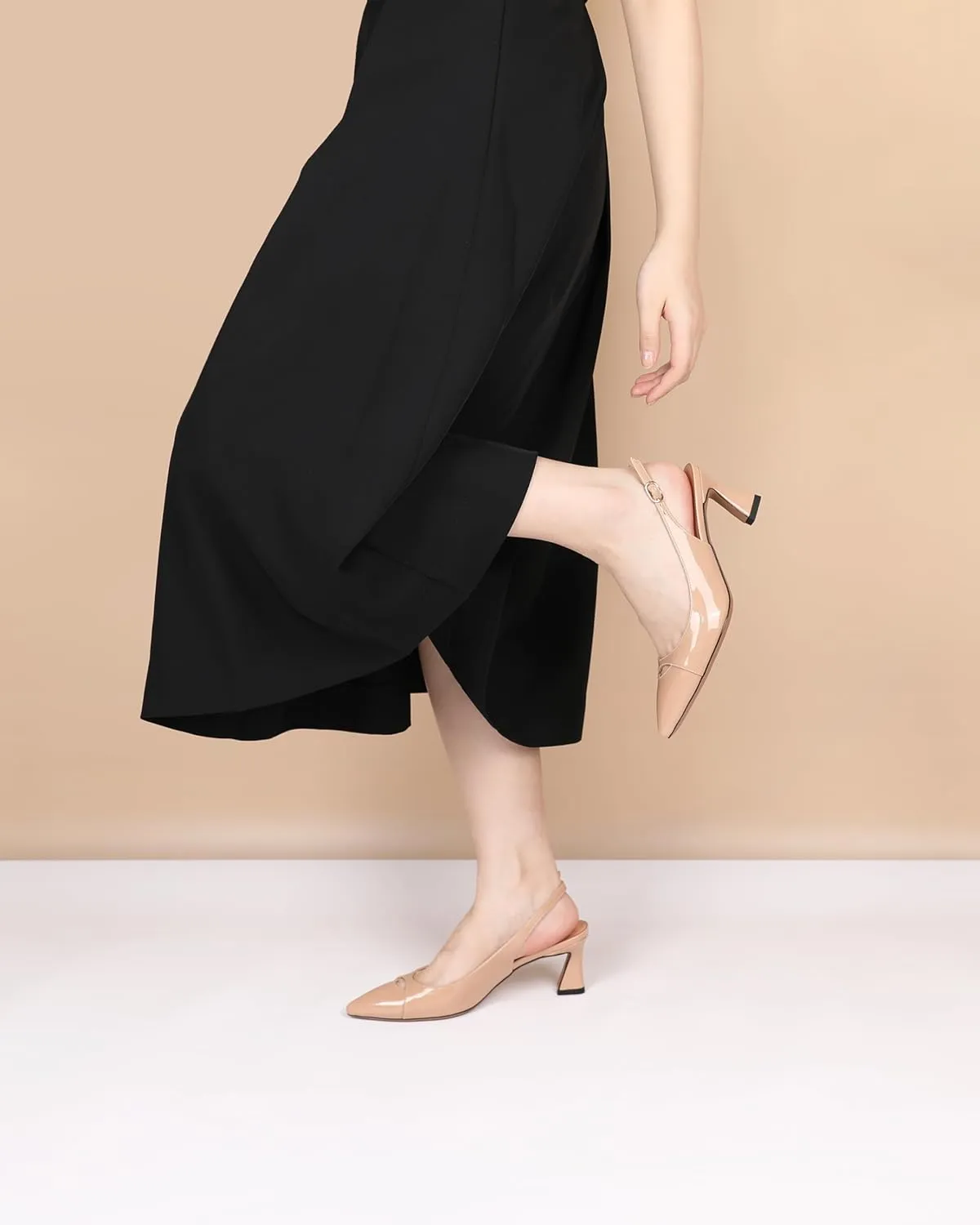 Soireelady Womens Kitten Heels Slingback Low Heel Closed Pointed Toe Pumps Comfort Fashion Dress Shoes Patent Leather 2.5 Inches