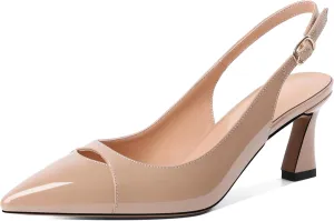 Soireelady Womens Kitten Heels Slingback Low Heel Closed Pointed Toe Pumps Comfort Fashion Dress Shoes Patent Leather 2.5 Inches