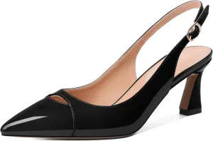 Soireelady Womens Kitten Heels Slingback Low Heel Closed Pointed Toe Pumps Comfort Fashion Dress Shoes Patent Leather 2.5 Inches