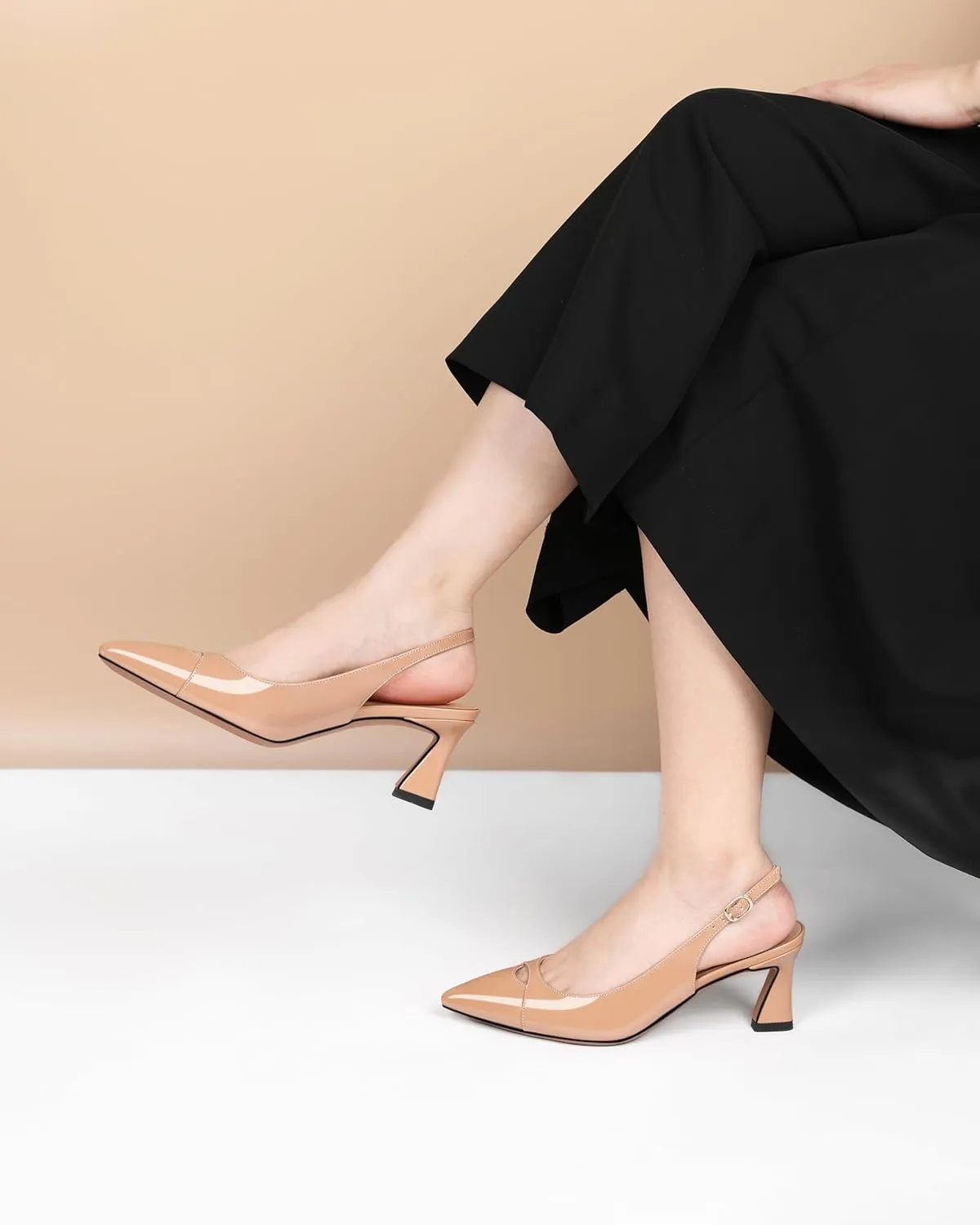 Soireelady Womens Kitten Heels Slingback Low Heel Closed Pointed Toe Pumps Comfort Fashion Dress Shoes Patent Leather 2.5 Inches