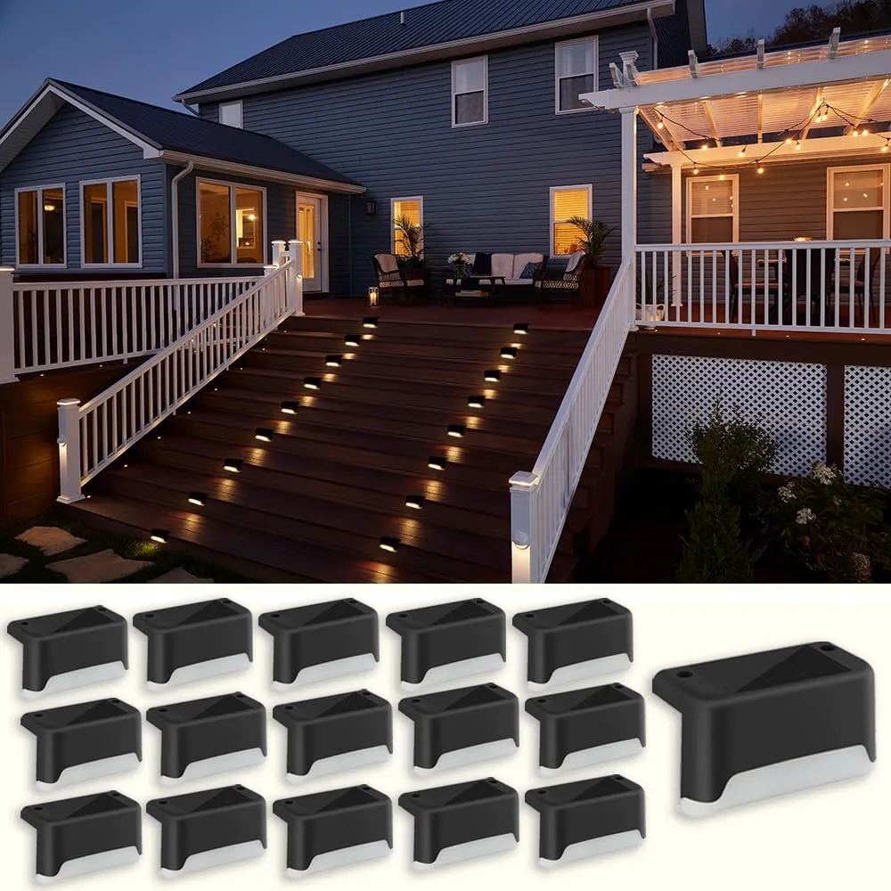 Solar Deck Lights - 16 PCs Outdoor, Waterproof, Garden Decorative Solar Step Lights for Patio, Porch, Stairs, Yard, Driveway, Pathway (Cool White, 16-Pack)