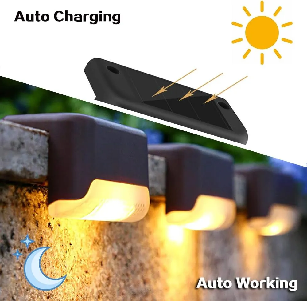 Solar Deck Lights Outdoor, 16 PCs LED Fence Lights Waterproof, Garden Decorative Step Lights for Patio Porch Stairs Yard Driveway Pathway (Warm White, 16-Pack)