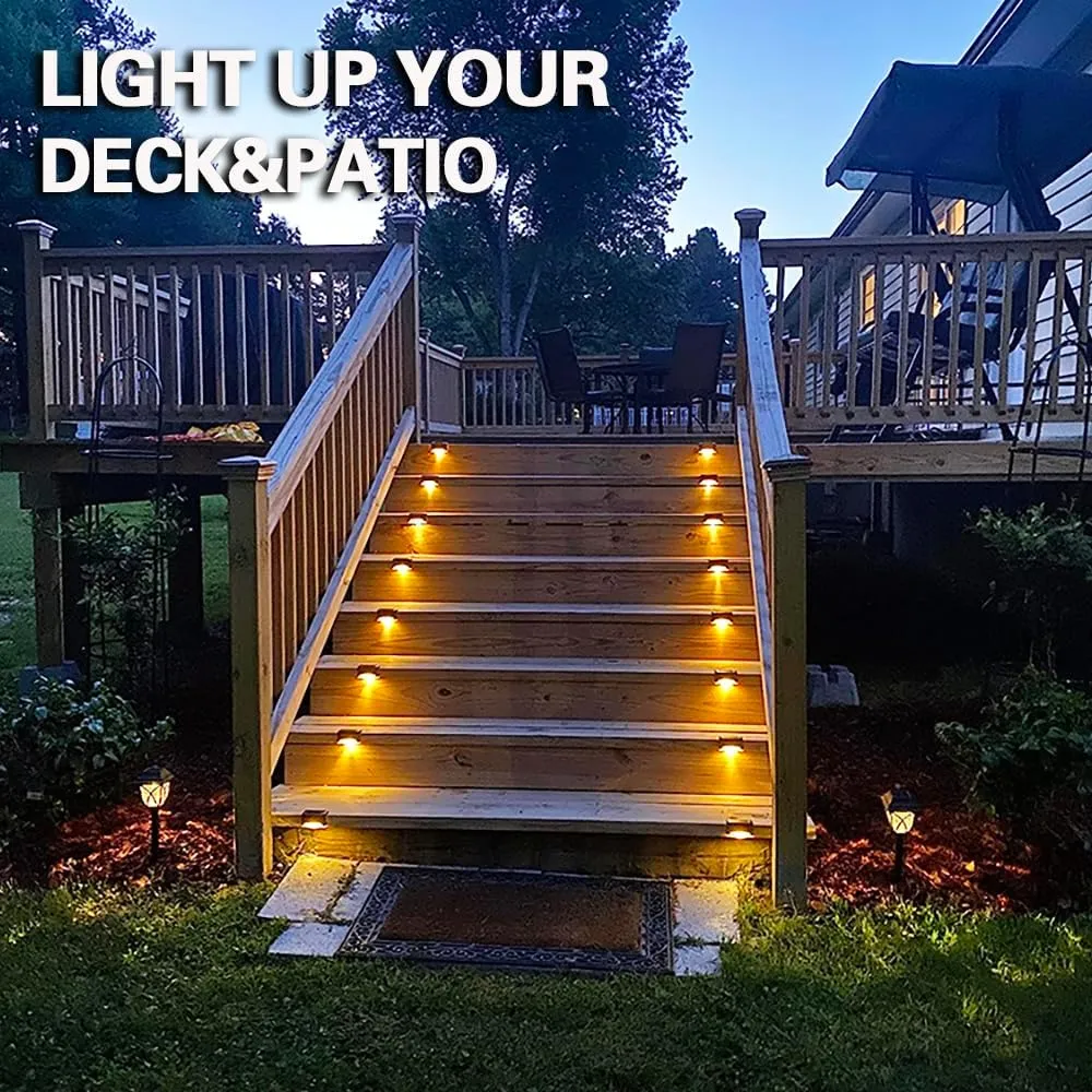 Solar Deck Lights Outdoor, 16 PCs LED Fence Lights Waterproof, Garden Decorative Step Lights for Patio Porch Stairs Yard Driveway Pathway (Warm White, 16-Pack)