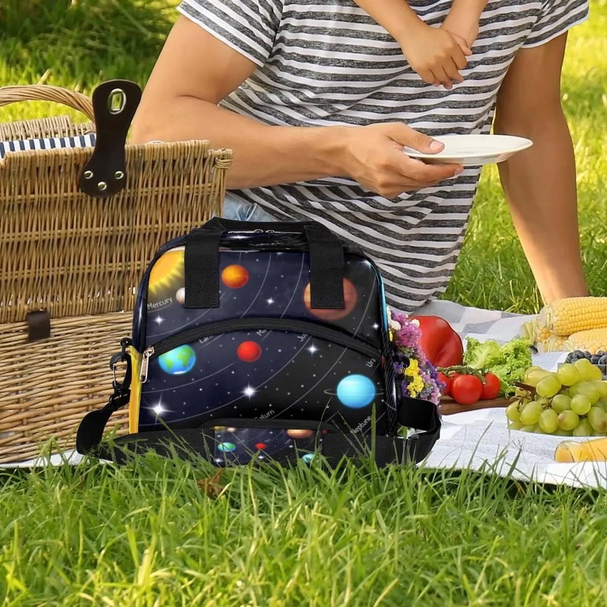 Solar System Planet Insulated Lunch Bag for Women Men Adult Kids Reusable Freezable Lunch Tote Bag Organizer Universe Galaxy Cooler Lunch Box with Adjustable Shoulder Strap for Work School and Picnic