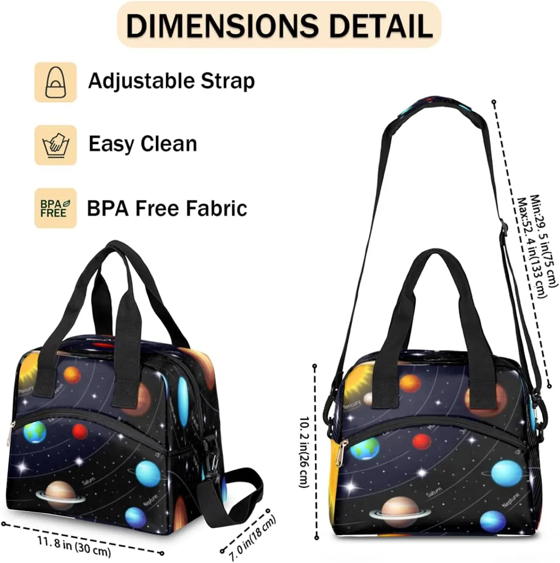 Solar System Planet Insulated Lunch Bag for Women Men Adult Kids Reusable Freezable Lunch Tote Bag Organizer Universe Galaxy Cooler Lunch Box with Adjustable Shoulder Strap for Work School and Picnic