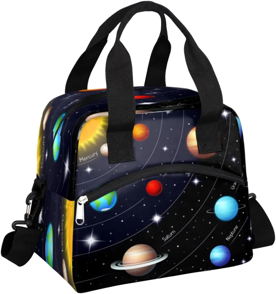 Solar System Planet Insulated Lunch Bag for Women Men Adult Kids Reusable Freezable Lunch Tote Bag Organizer Universe Galaxy Cooler Lunch Box with Adjustable Shoulder Strap for Work School and Picnic