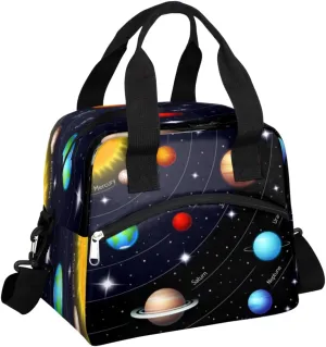 Solar System Planet Insulated Lunch Bag for Women Men Adult Kids Reusable Freezable Lunch Tote Bag Organizer Universe Galaxy Cooler Lunch Box with Adjustable Shoulder Strap for Work School and Picnic