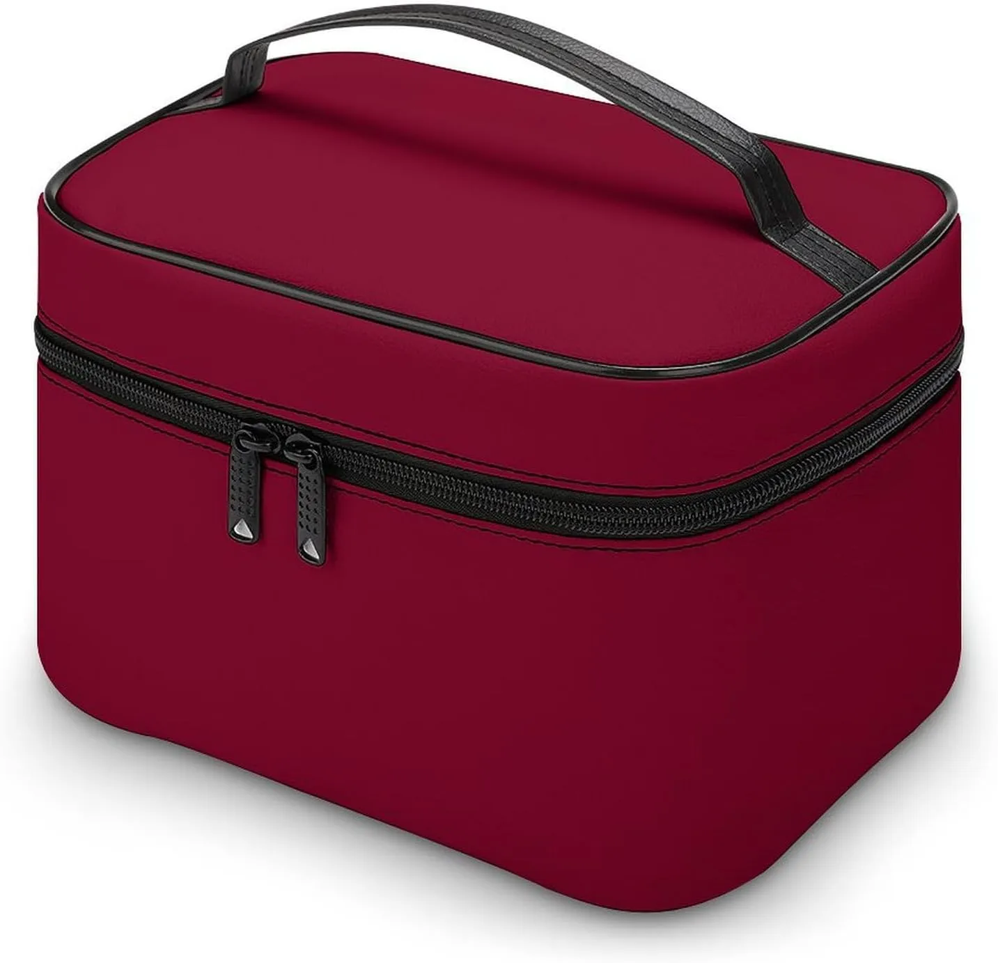 Solid Color Burgundy Maroon Makeup Bag, Portable Travel Cosmetic Case Zipper Toiletry Bag for Women Girls