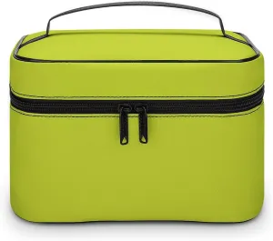 Solid Light Pear Green Makeup Bag, Portable Travel Cosmetic Case Zipper Toiletry Bag for Women Girls