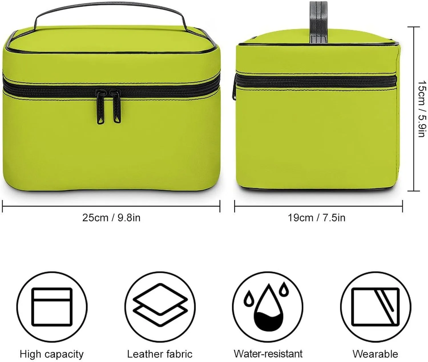Solid Light Pear Green Makeup Bag, Portable Travel Cosmetic Case Zipper Toiletry Bag for Women Girls