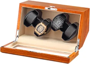 Solid Wood Watch Winder Box 4 Automatic Watches Flexible Watch Pillows Quiet Motor AC Adapter Battery USB Powered