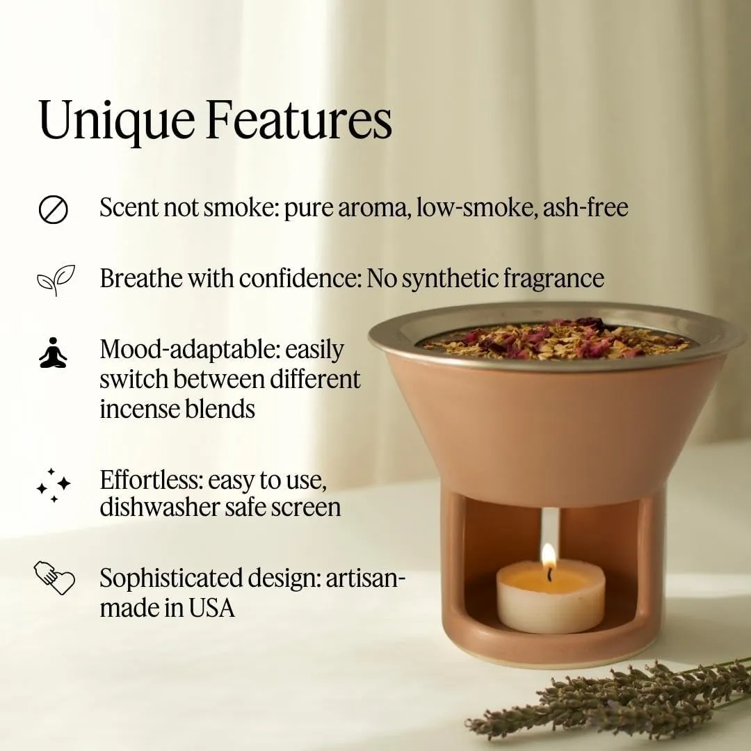 Soul Space Non Toxic Incense Holder/Burner & Incense Blends Starter Bundle| Scent Not Smoke: Zero Ash, Pure Aroma, Low-Smoke - Perfect for Heating Natural and Organic Incense | Color: Blush
