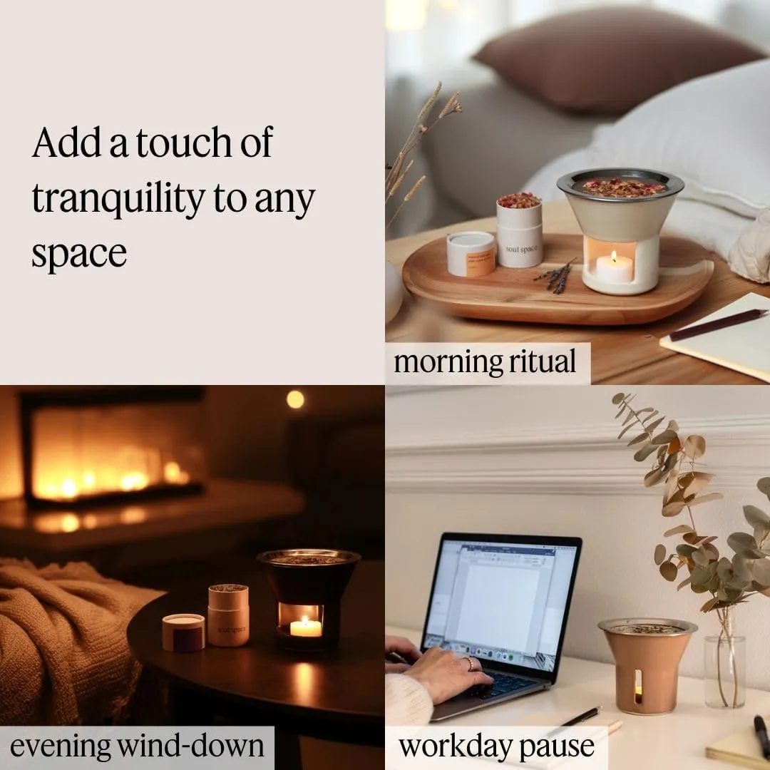 Soul Space Non Toxic Incense Holder/Burner & Incense Blends Starter Bundle| Scent Not Smoke: Zero Ash, Pure Aroma, Low-Smoke - Perfect for Heating Natural and Organic Incense | Color: Blush