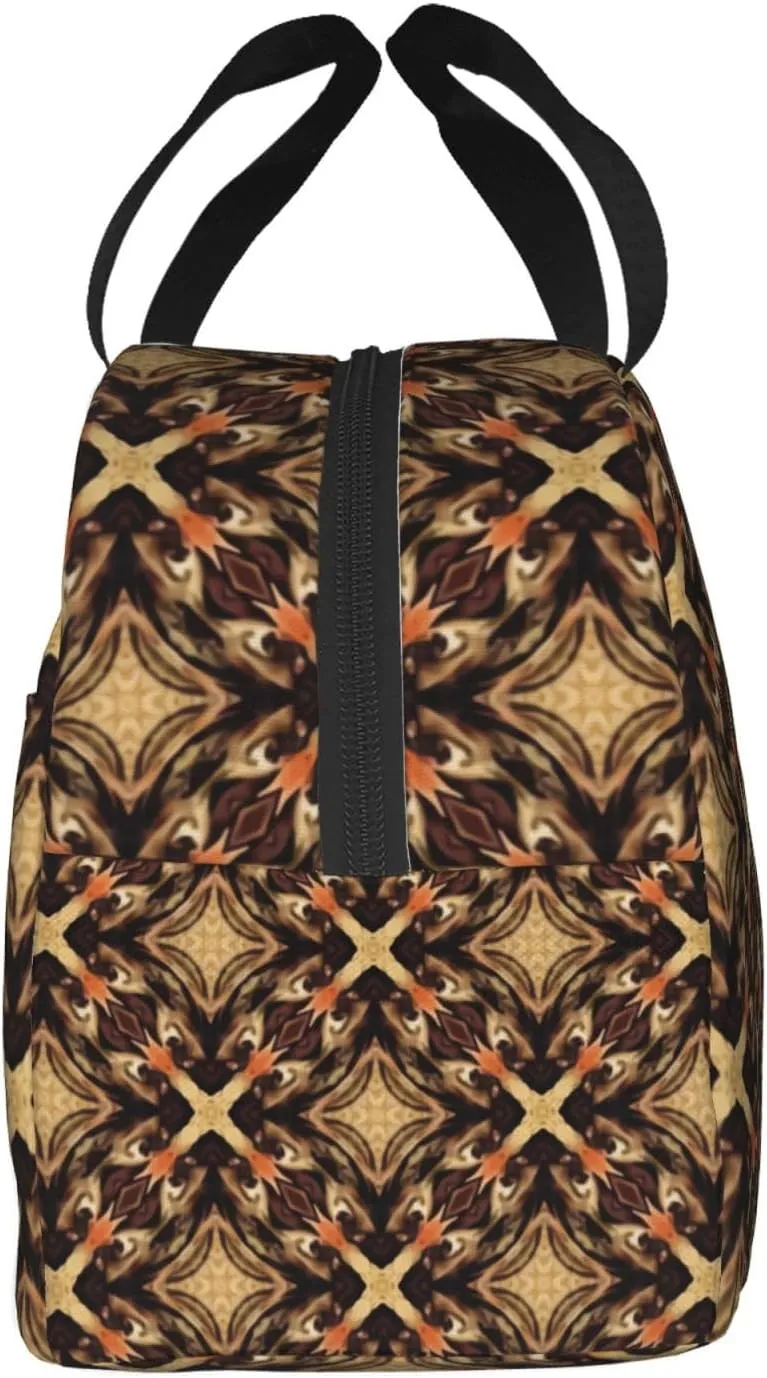 Southeast Asian Style Geometric Patterns Lunch Bag, Large Capacity Reusable Insulated Cooler Lunch Container For Work Office Picnic Or Travel