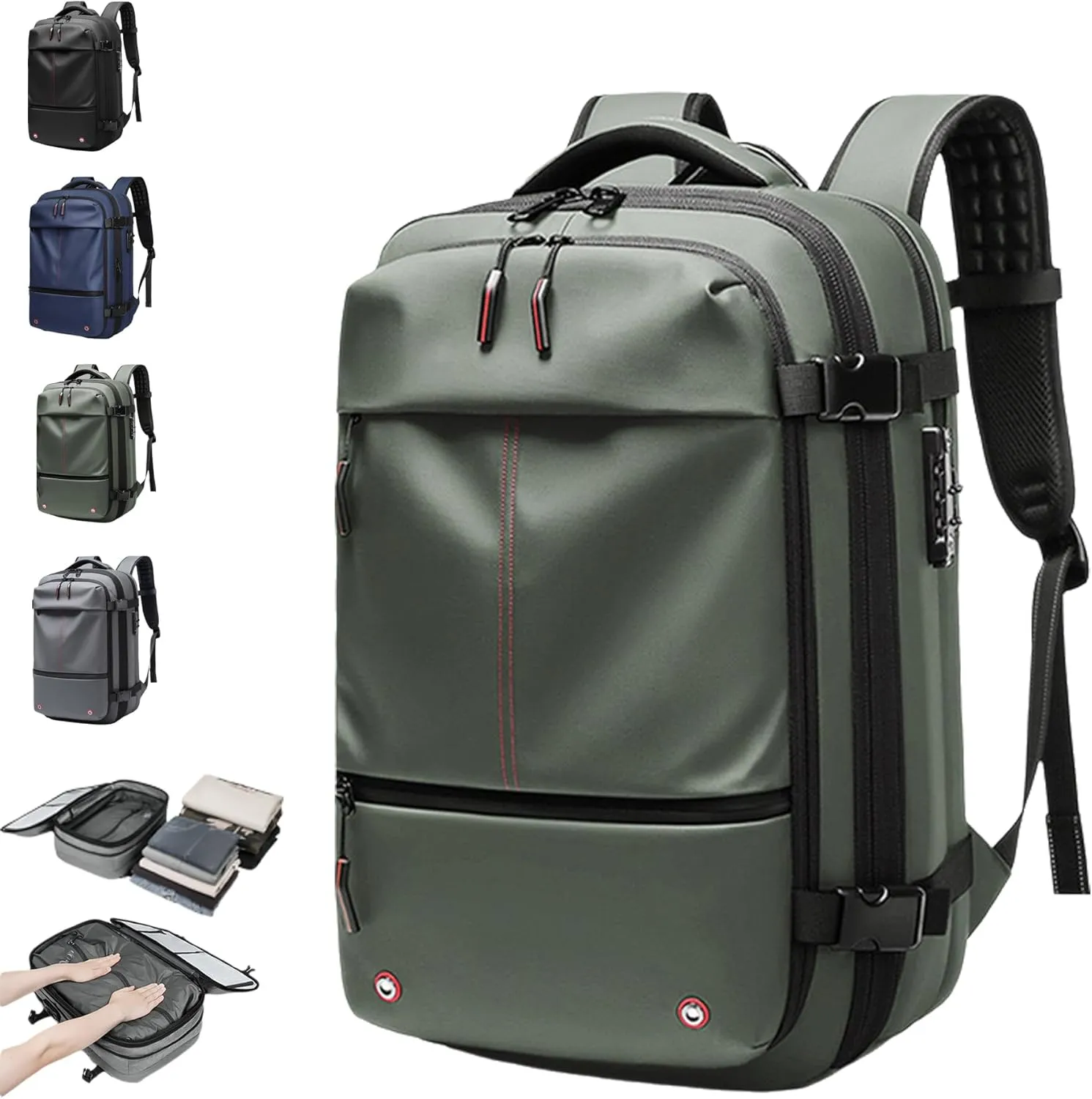 Space Vac Backpack, Spacevac Vacuum Compression Backpack,Expandable Waterproof Multifunctional Travel Password TSA Lock Bag (Green)