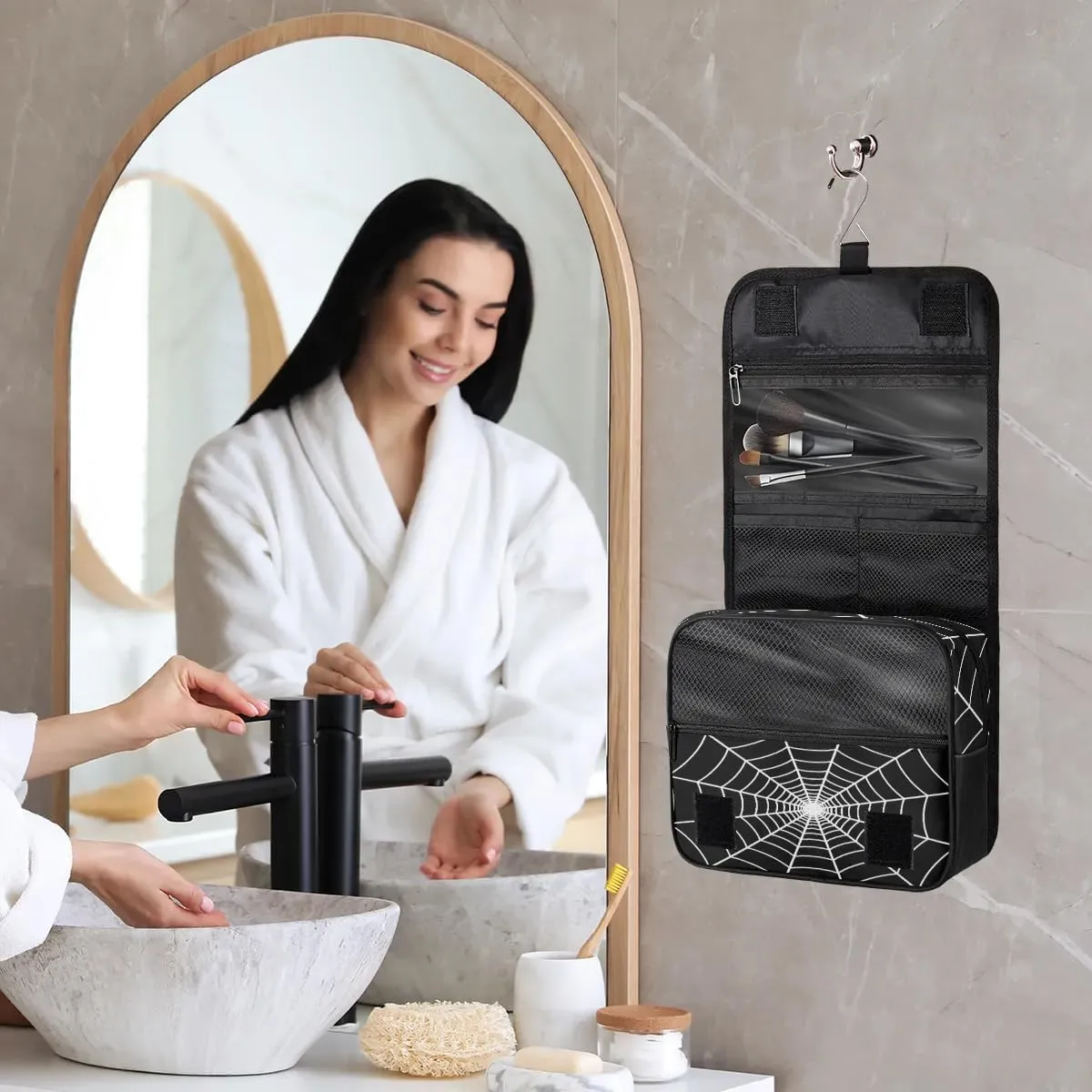 Spider Web Boys Toiletry Bag, Kids Hanging Toiletry Bag, Waterproof Boys Shaving Bag Hanging Makeup Bag Travel Cosmetic Bag for Kids Adult Travel Essential