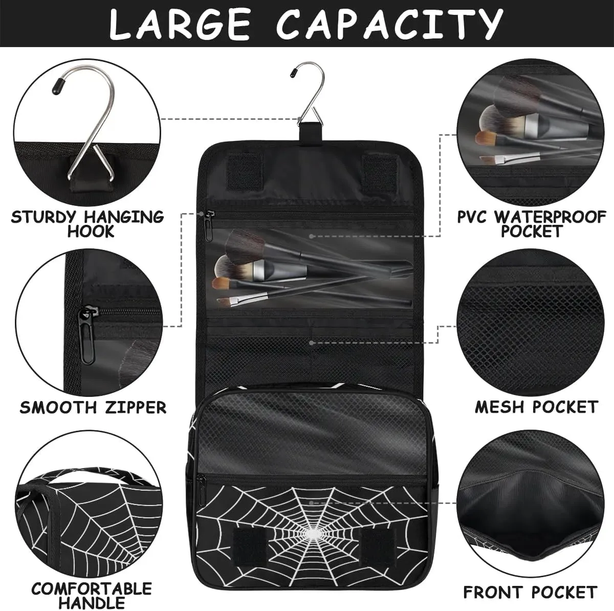Spider Web Boys Toiletry Bag, Kids Hanging Toiletry Bag, Waterproof Boys Shaving Bag Hanging Makeup Bag Travel Cosmetic Bag for Kids Adult Travel Essential