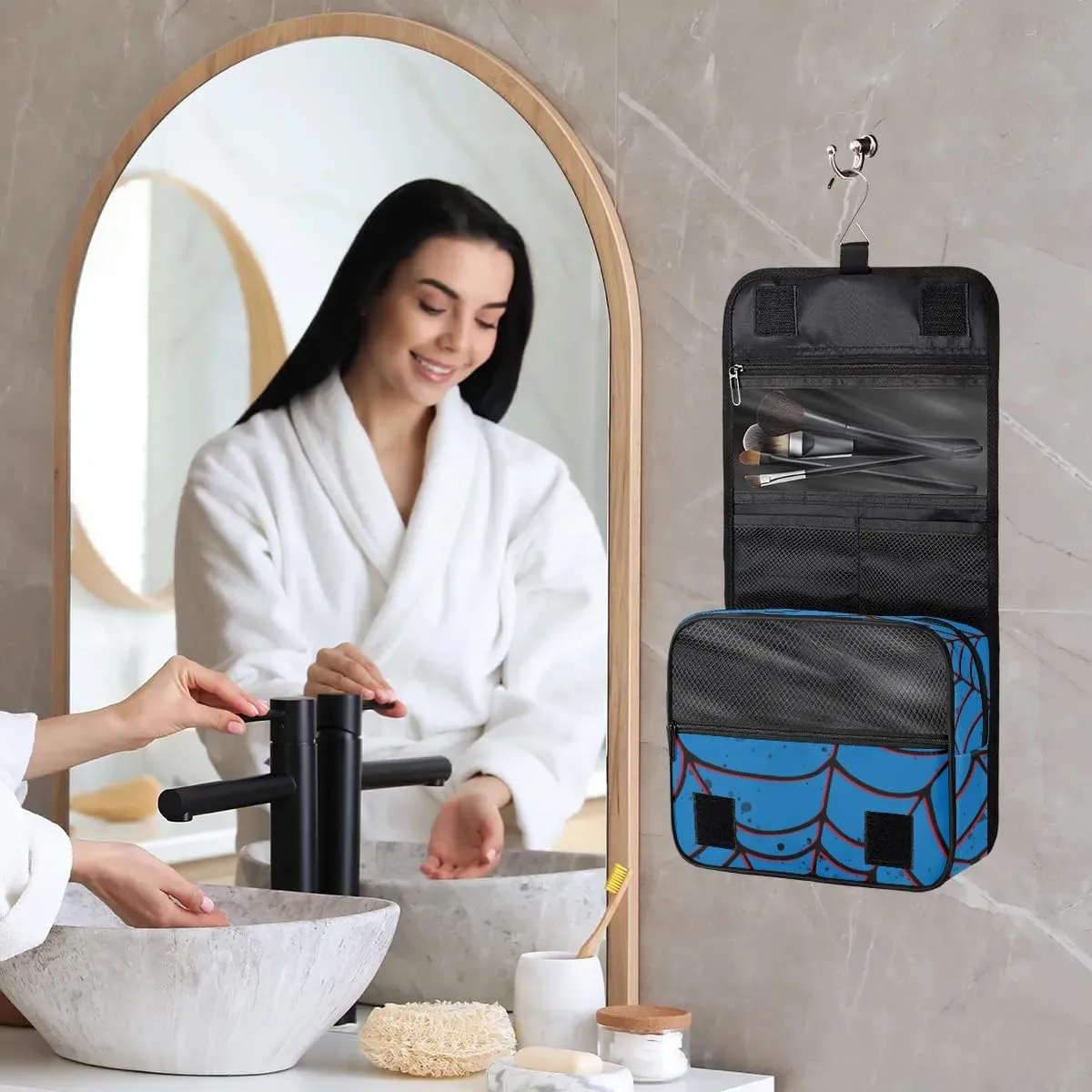 Spider Web Kids Hanging Toiletry Bag for Boys Shaving Bag Hanging Makeup Bag Waterproof Cosmetic Bag for Indoor & Outdoor Essential