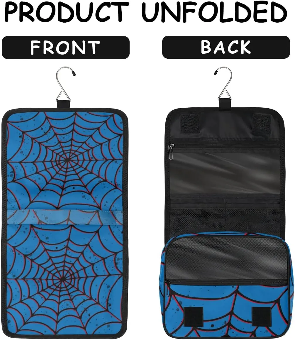 Spider Web Kids Hanging Toiletry Bag for Boys Shaving Bag Hanging Makeup Bag Waterproof Cosmetic Bag for Indoor & Outdoor Essential