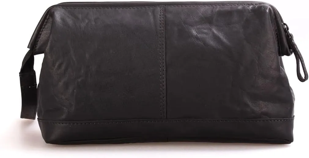 Spikes & Sparrow Leather Toiletry Bag with Zip Frame in Doctor's Style, Standard Size
