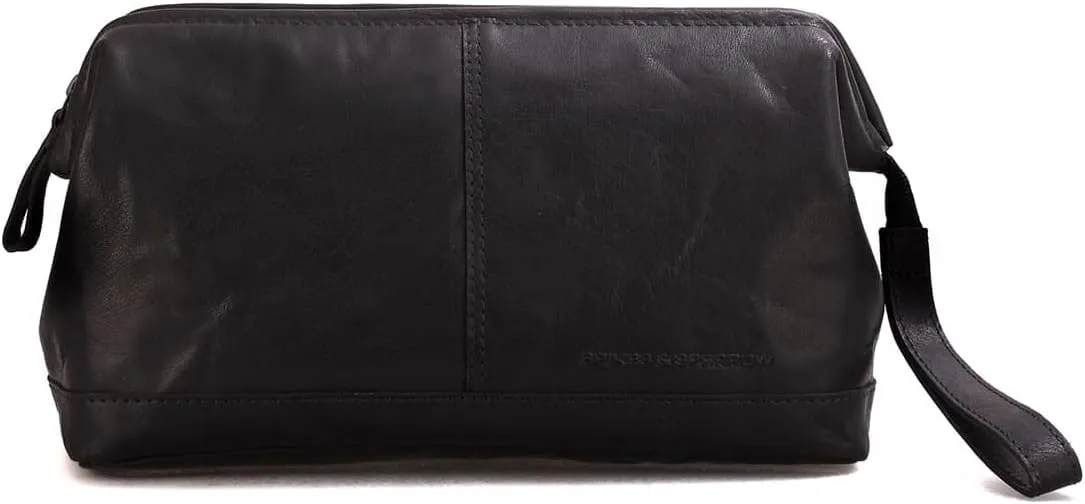 Spikes & Sparrow Leather Toiletry Bag with Zip Frame in Doctor's Style, Standard Size
