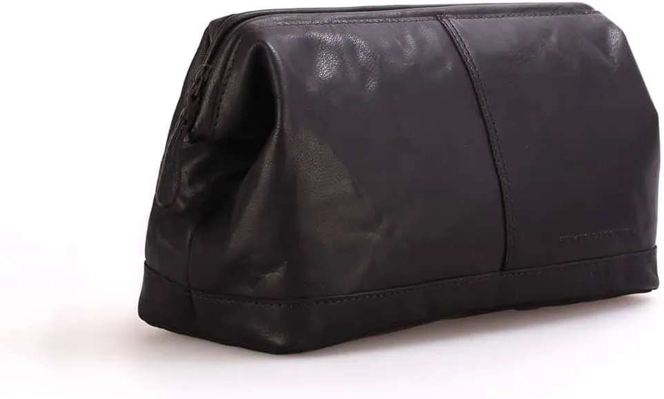 Spikes & Sparrow Leather Toiletry Bag with Zip Frame in Doctor's Style, Standard Size