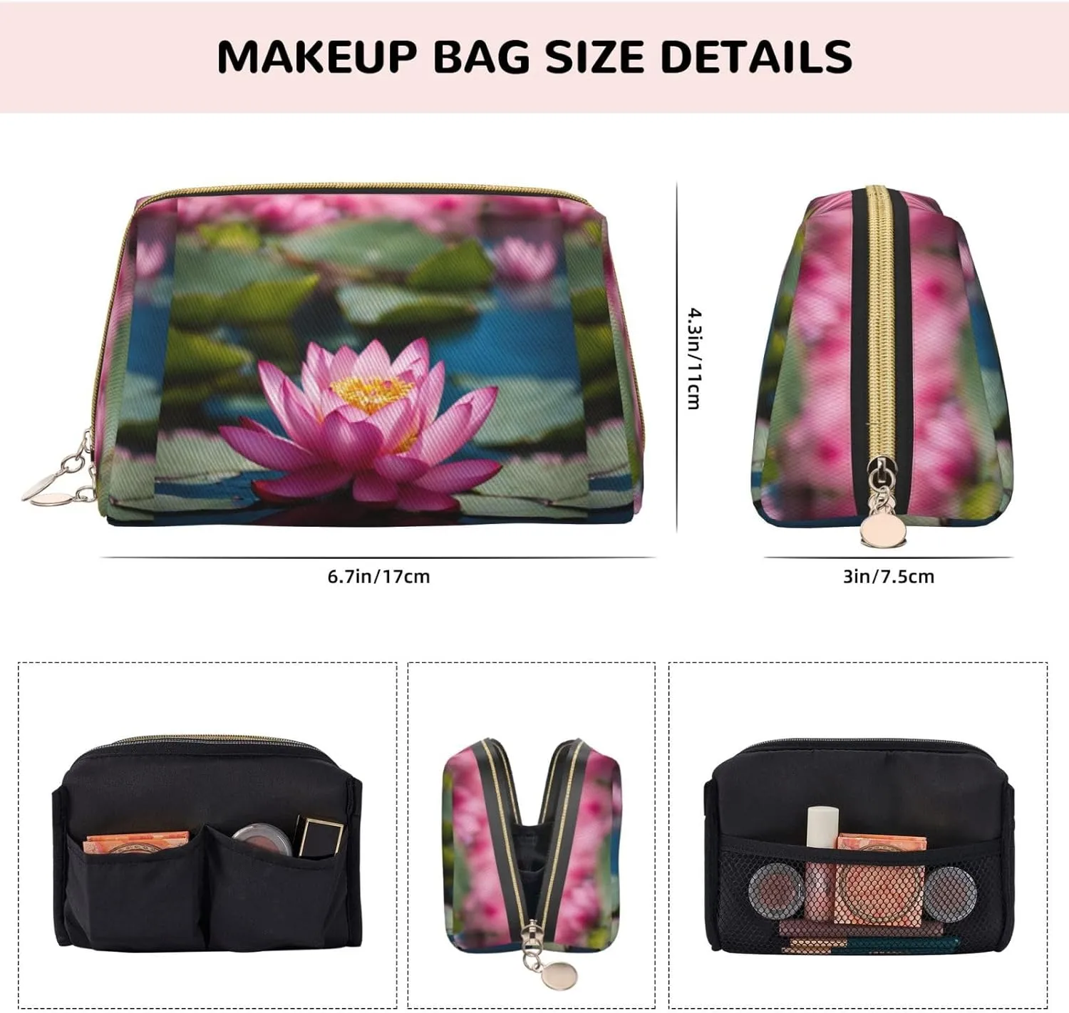 Spirit Of The Lotus Toiletry Pouch, Travel-Friendly Makeup Organizer For Makeup Brushes, Lipsticks