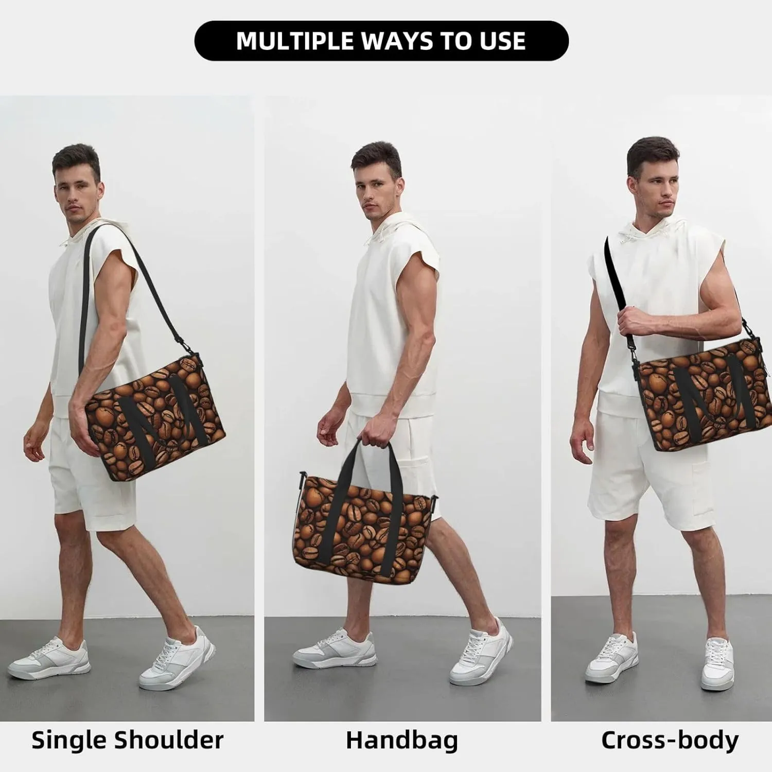 Sports Gym Bag for Women Men Travel Duffel Bag Tote Weekender Bag Carry on Overnight Bag for Travel Swimming Fitness Workout Sports Funny Roasted Coffee Beans Duffle Bag