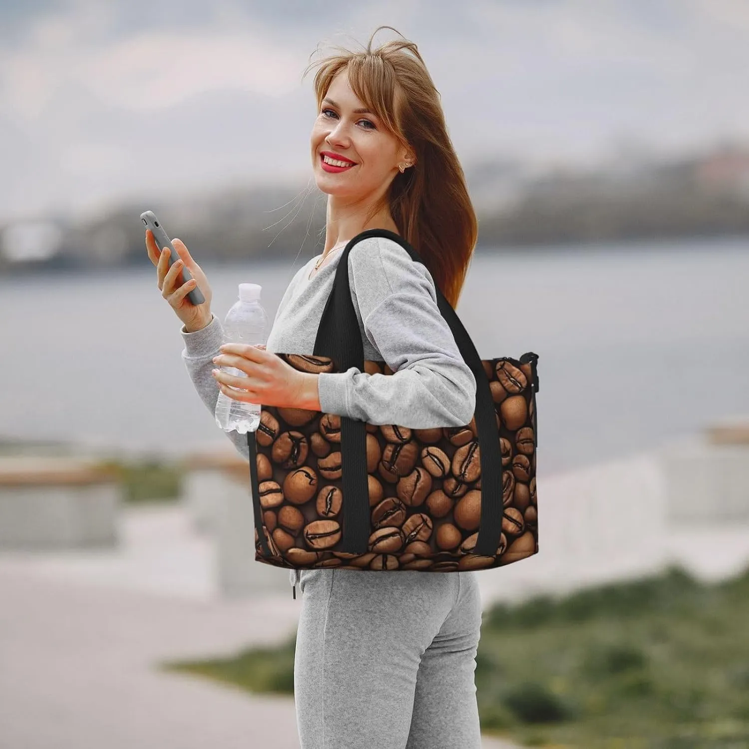 Sports Gym Bag for Women Men Travel Duffel Bag Tote Weekender Bag Carry on Overnight Bag for Travel Swimming Fitness Workout Sports Funny Roasted Coffee Beans Duffle Bag