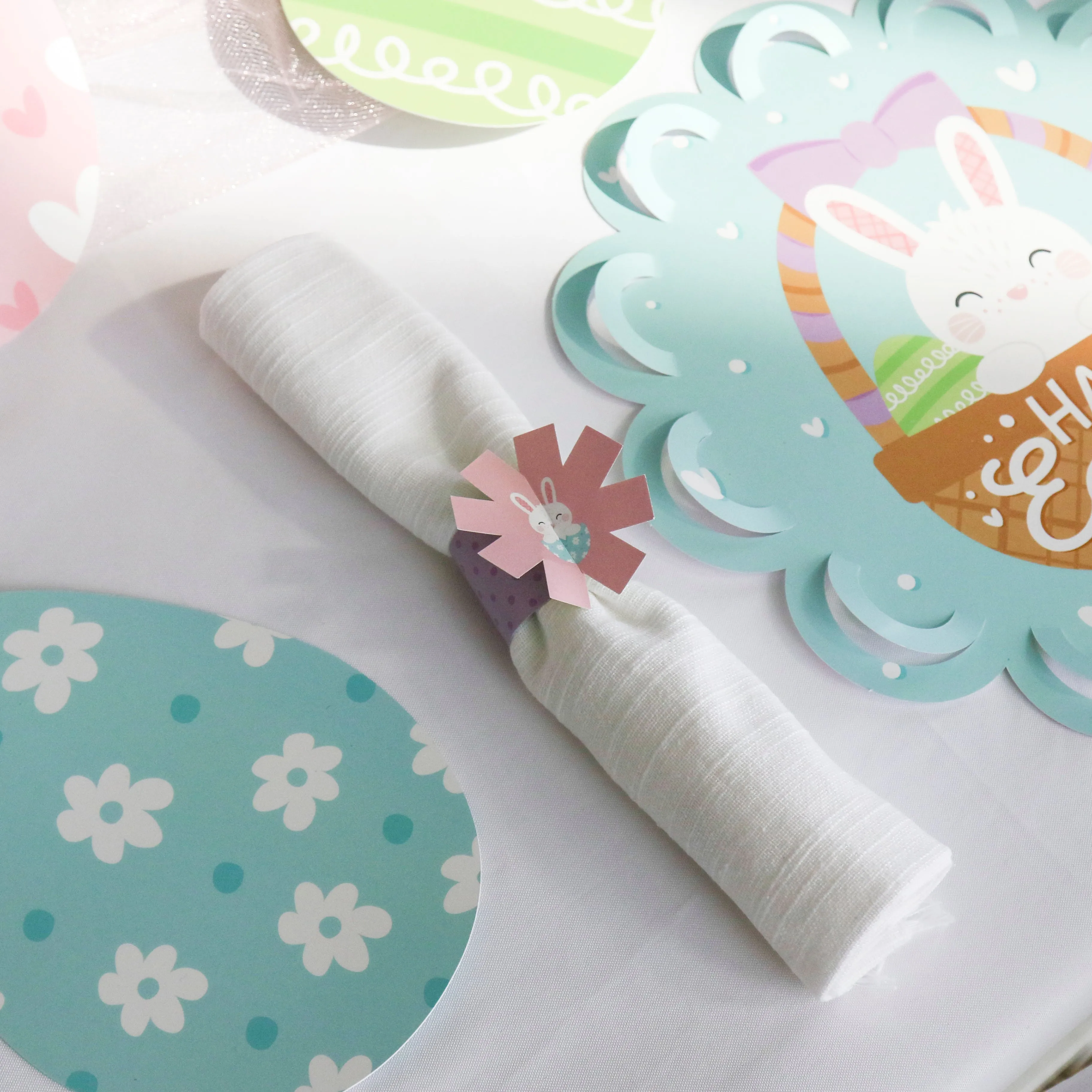 Spring Easter Bunny - Happy Easter Party Paper Napkin Holder - Napkin Rings - Set of 24