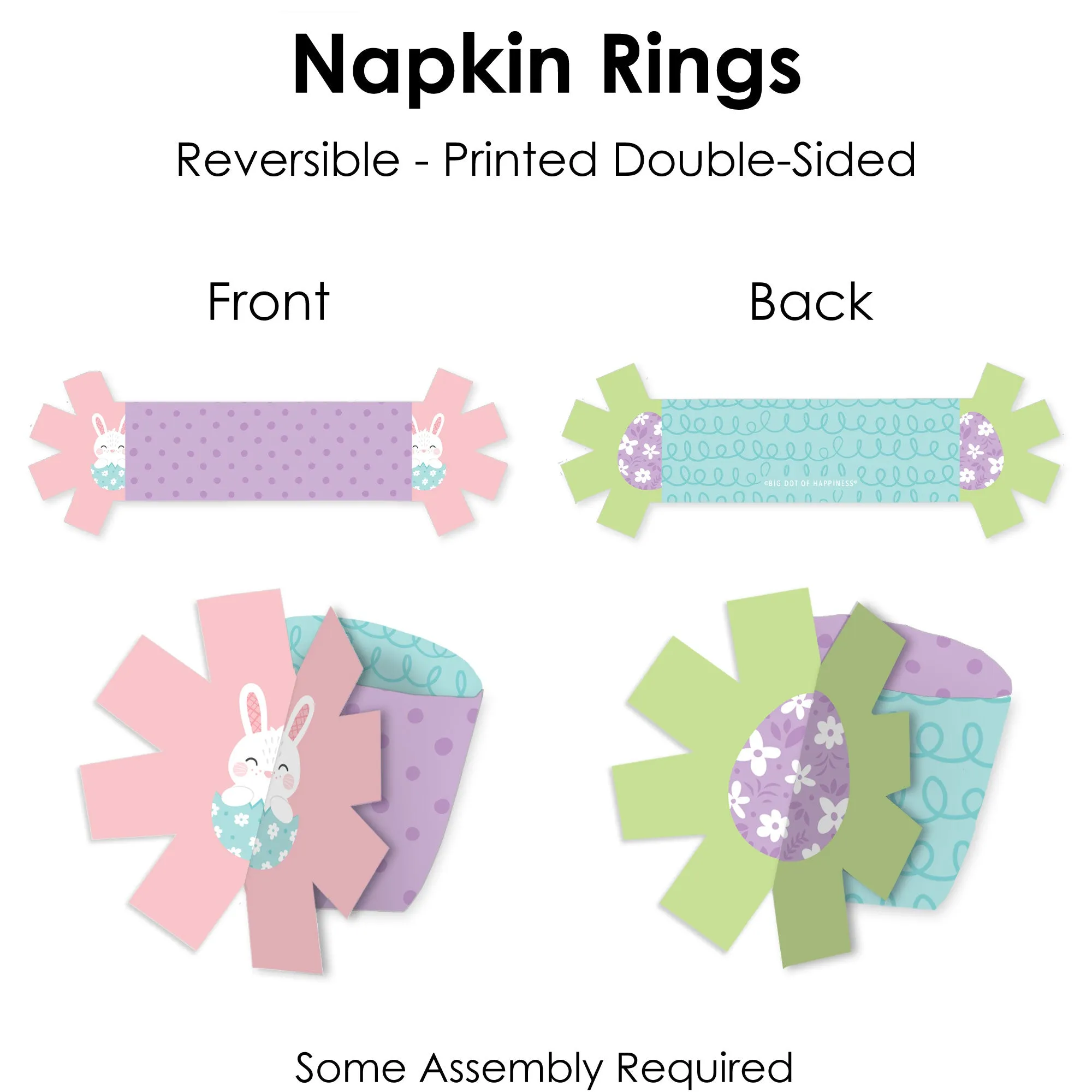 Spring Easter Bunny - Happy Easter Party Paper Napkin Holder - Napkin Rings - Set of 24