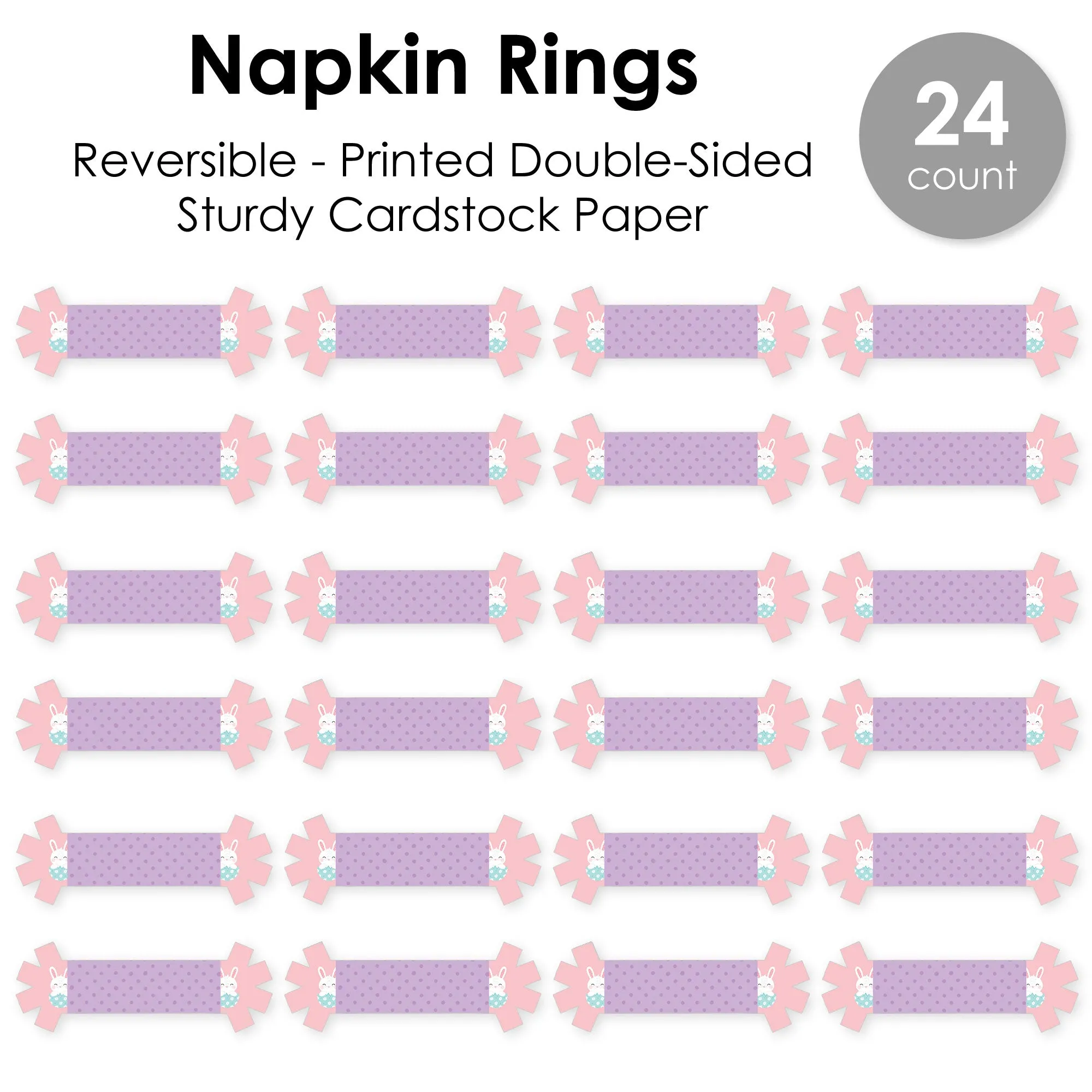 Spring Easter Bunny - Happy Easter Party Paper Napkin Holder - Napkin Rings - Set of 24