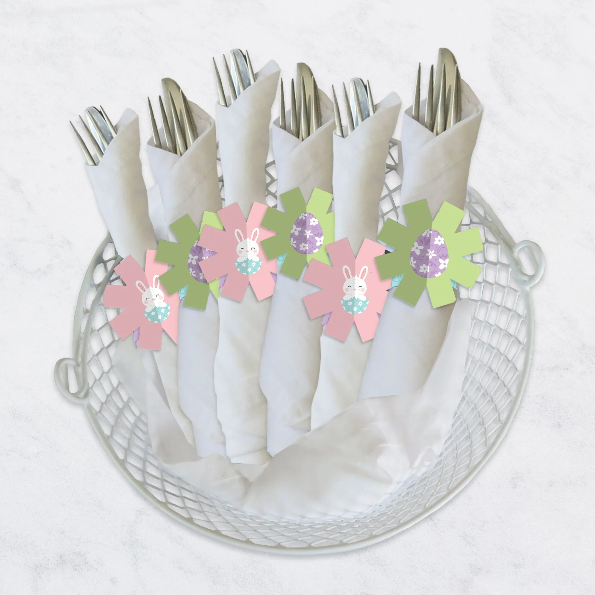 Spring Easter Bunny - Happy Easter Party Paper Napkin Holder - Napkin Rings - Set of 24