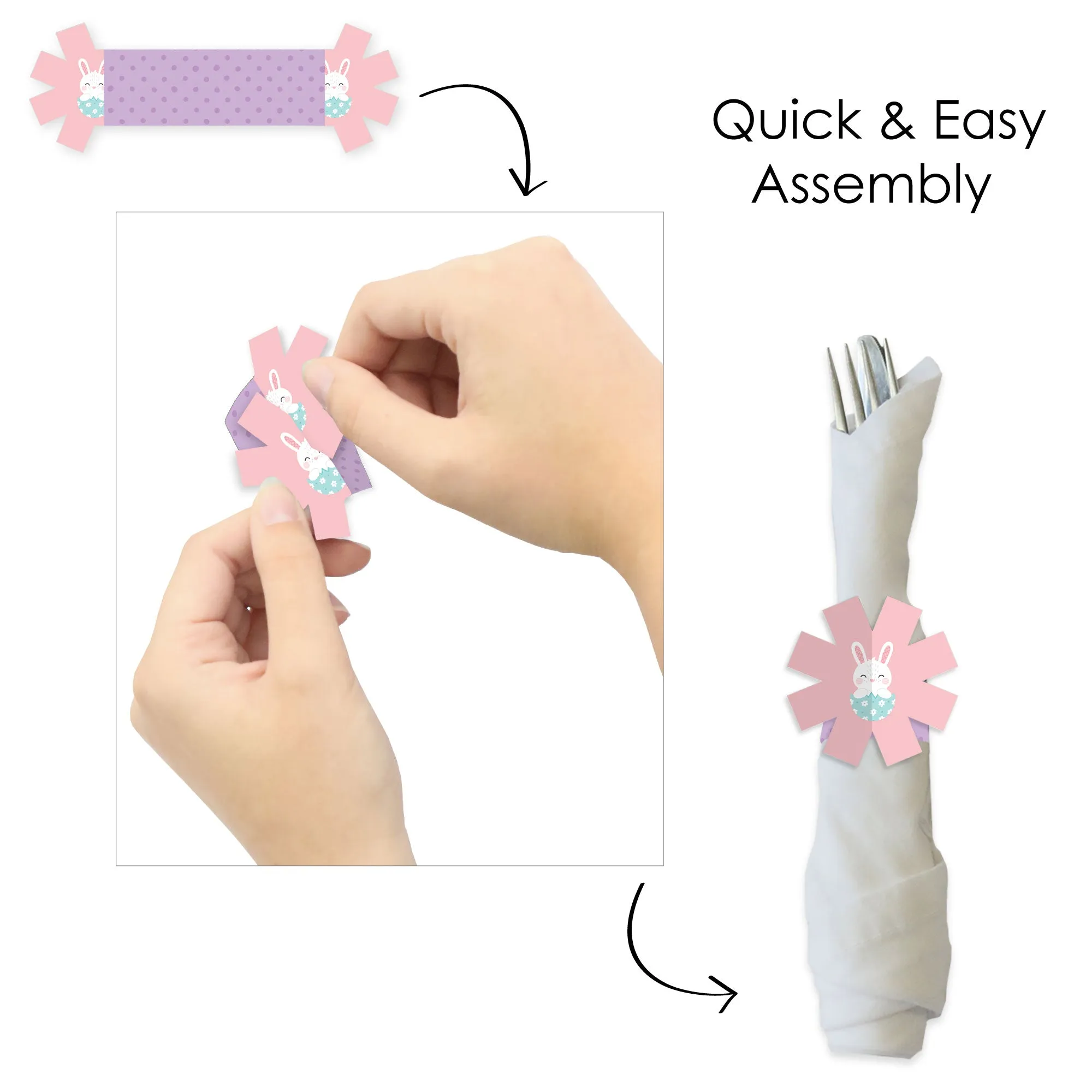 Spring Easter Bunny - Happy Easter Party Paper Napkin Holder - Napkin Rings - Set of 24