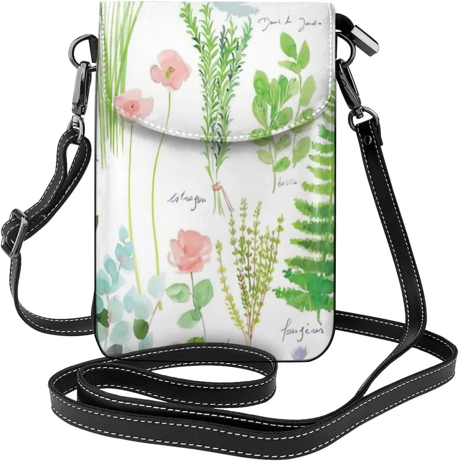 Springtime Herb Garden Print Small Crossbody Handbags Adjustable Shoulder Strap for Women Mini Cell Phone Purse